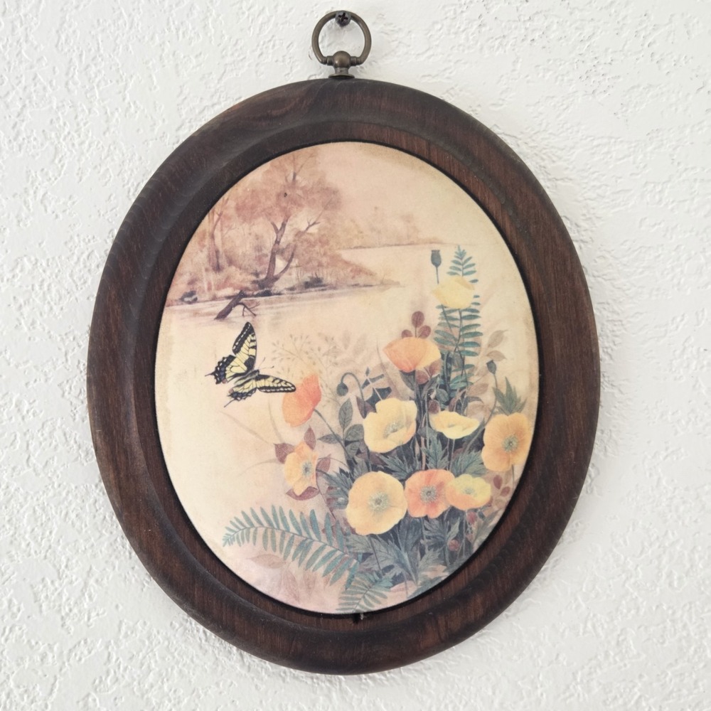 Vintage Floral Oval Framed Wall Art With Butterfly Cottagecore Grandmillennial